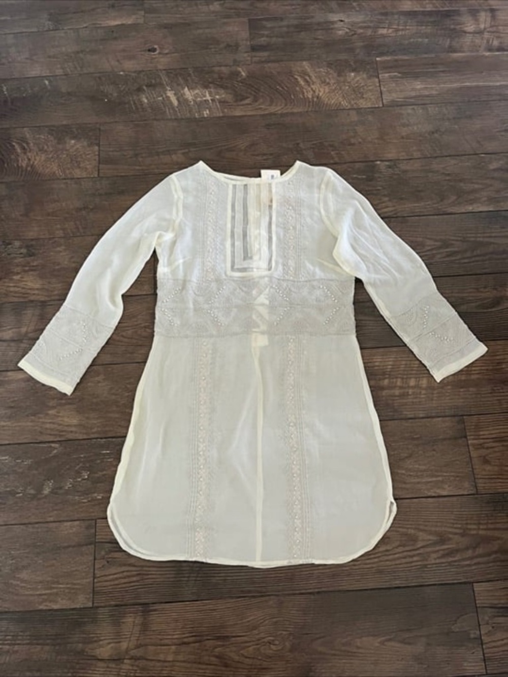 Sundance Zelda 100% Silk Embroidered Dress Ivory Sz 6 Gatsby Embellished Beads